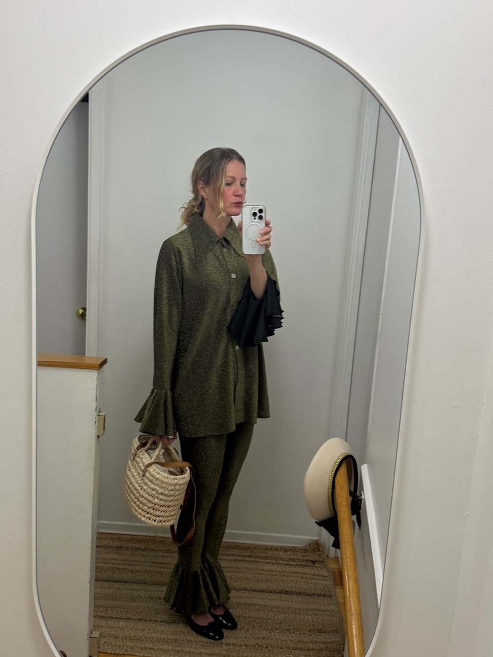 Sleeper Olive Green Ruffle-Hem Pantsuit